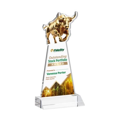 Corporate Awards - Crystal Awards - Raging Bull Full Color Clear Animals Crystal Award