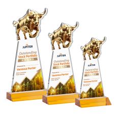 Raging Bull Full Color Amber Animals Crystal Award - Colored Crystal