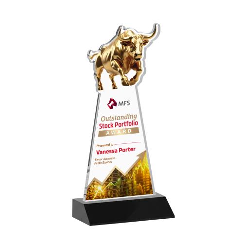 Corporate Awards - Crystal Awards - Raging Bull Full Color Black Animals Crystal Award