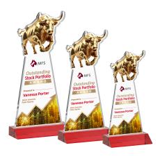 Raging Bull Full Color Red Animals Crystal Award - Colored Crystal