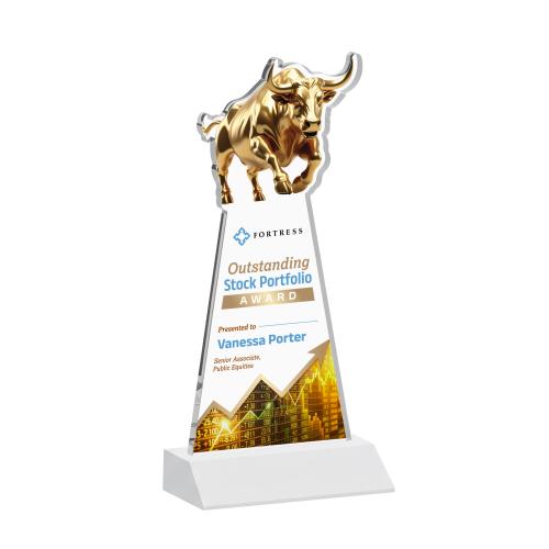Corporate Awards - Crystal Awards - Raging Bull Full Color White Animals Crystal Award