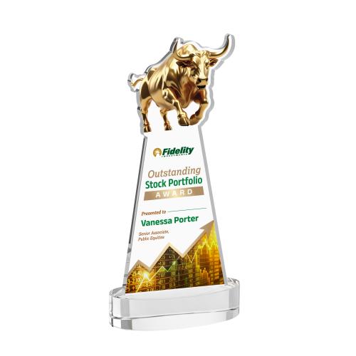 Corporate Awards - Crystal Awards - Raging Bull Full Color Clear on Alberton Base Animals Crystal Award