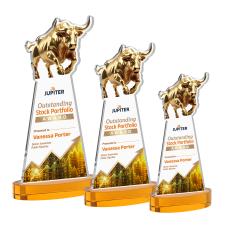Raging Bull Full Color Amber on Alberton Base Animals Crystal Award - Colored Crystal