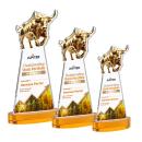 Raging Bull Full Color Amber on Alberton Base Animals Crystal Award