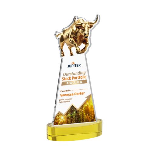 Corporate Awards - Crystal Awards - Raging Bull Full Color Gold on Alberton Base Animals Crystal Award
