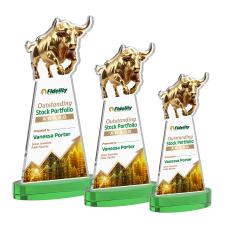 Raging Bull Full Color Green on Alberton Base Animals Crystal Award - Newest Additions