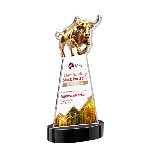 Corporate Awards - Crystal Awards - Raging Bull Full Color Black on Alberton Base Animals Crystal Award