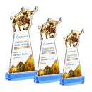 Raging Bull Full Color Sky Blue on Alberton Base Animals Crystal Award