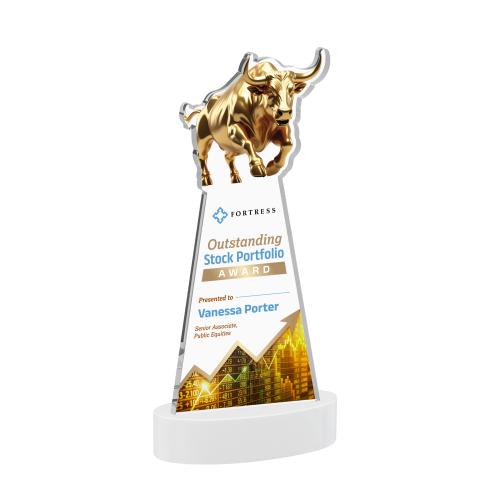 Corporate Awards - Full Color Awards - Raging Bull Full Color White on Alberton Base Animals Crystal Award
