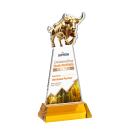 Raging Bull Full Color Amber on Hartford Base Animals Crystal Award