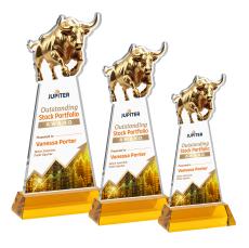 Raging Bull Full Color Amber on Hartford Base Animals Crystal Award - Newest Additions