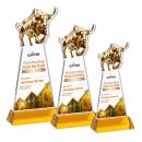Raging Bull Full Color Amber on Hartford Base Animals Crystal Award