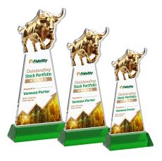 Raging Bull Full Color Green on Hartford Base Animals Crystal Award - Newest Additions