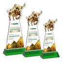 Raging Bull Full Color Green on Hartford Base Animals Crystal Award