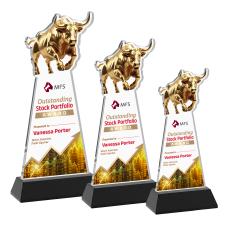 Raging Bull Full Color Black on Hartford Base Animals Crystal Award - Newest Additions