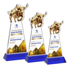 Raging Bull Full Color Blue on Hartford Base Animals Crystal Award - Newest Additions