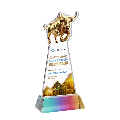 Corporate Awards - Crystal Awards - Raging Bull Full Color Prismatic on Hartford Base Animals Crystal Award