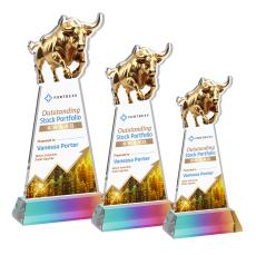Raging Bull Full Color Prismatic on Hartford Base Animals Crystal Award - Newest Additions