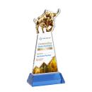 Raging Bull Full Color Sky Blue on Hartford Base Animals Crystal Award