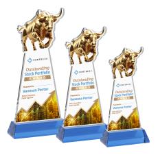 Raging Bull Full Color Sky Blue on Hartford Base Animals Crystal Award - Newest Additions
