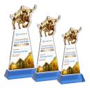 Raging Bull Full Color Sky Blue on Hartford Base Animals Crystal Award