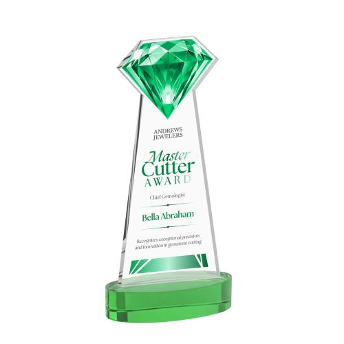 Corporate Awards - Crystal Awards - Gemstone Full Color Green on Alberton Base Crystal Award
