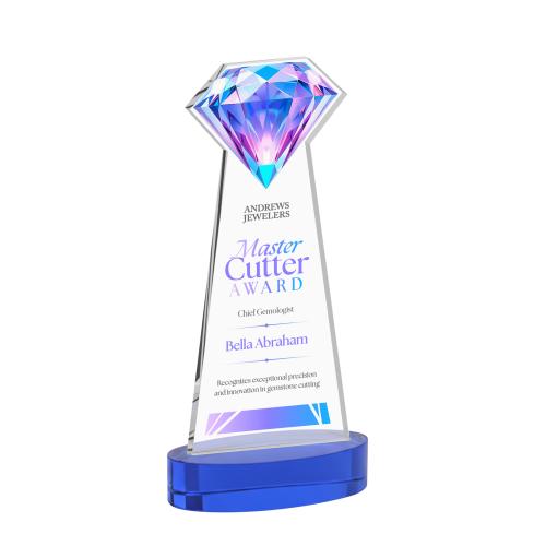 Corporate Awards - Crystal Awards - Gemstone Full Color Blue on Alberton Base Crystal Award