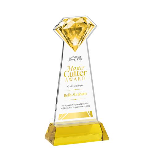 Corporate Awards - Crystal Awards - Gemstone Full Color Gold on Hartford Base Crystal Award