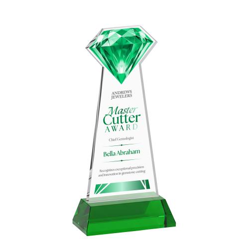 Corporate Awards - Crystal Awards - Gemstone  Full Color Green on Hartford Base Crystal Award