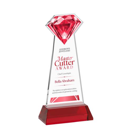 Corporate Awards - Crystal Awards - Gemstone Full Color Red on Hartford Base Crystal Award