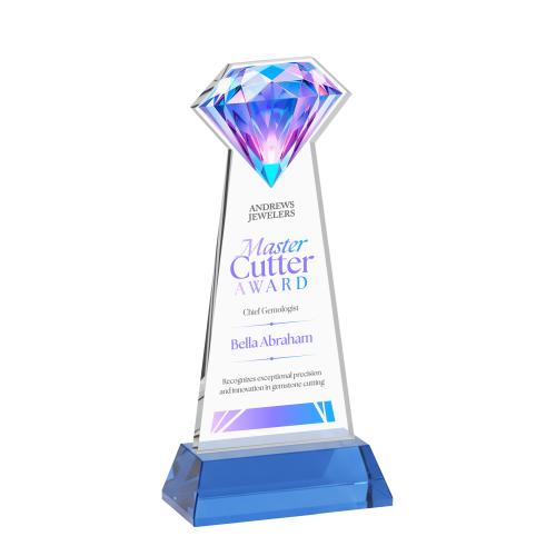 Corporate Awards - Crystal Awards - Gemstone Full Color Sky Blue on Hartford Base Crystal Award
