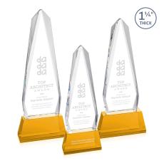 Cheswick Amber on Entwhistle Base Obelisk Crystal Award - Crystal Pillar Awards