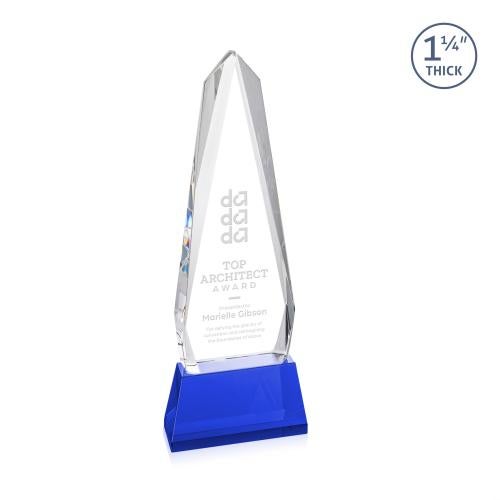 Corporate Awards - Crystal Awards - Cheswick Blue on Entwhistle Base Obelisk Crystal Award