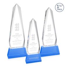 Cheswick Sky Blue on Entwhistle Base Obelisk Crystal Award - Corporate Awards