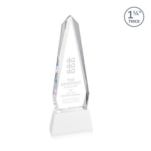 Corporate Awards - Crystal Awards - Cheswick White on Entwhistle Base Obelisk Crystal Award