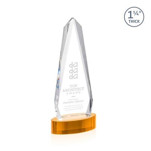Corporate Awards - Crystal Awards - Cheswick Amber on Alberton Base Obelisk Crystal Award