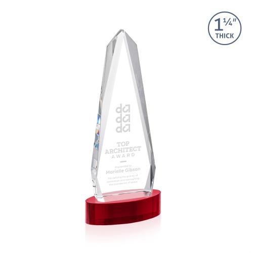 Corporate Awards - Crystal Awards - Cheswick Red on Alberton Base Obelisk Crystal Award