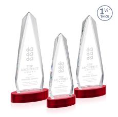 Cheswick Red on Alberton Base Obelisk Crystal Award - Red Crystal Awards