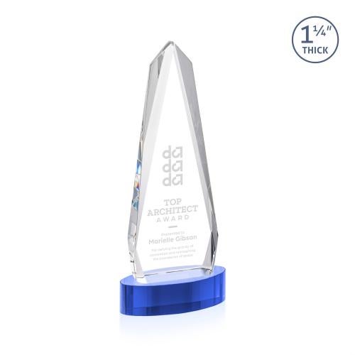 Corporate Awards - Crystal Awards - Cheswick Sky Blue on Alberton Base Obelisk Crystal Award