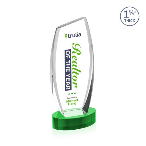 Corporate Awards - Crystal Awards - Colorado Full Color Green on Base Peak Crystal Award