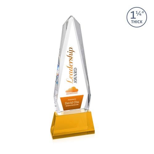 Corporate Awards - Crystal Awards - Cheswick Full Color Amber on Entwhistle Base Obelisk Crystal Award