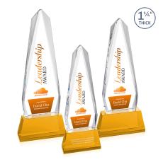 Cheswick Full Color Amber on Entwhistle Base Obelisk Crystal Award - Full Color Awards