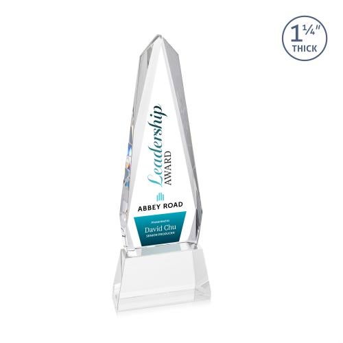 Corporate Awards - Crystal Awards - Cheswick Full Color Clear on Entwhistle Base Obelisk Crystal Award