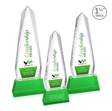 Cheswick Full Color Green on Entwhistle Base Obelisk Crystal Award - Crystal Awards