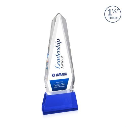 Corporate Awards - Crystal Awards - Cheswick Full Color Blue on Entwhistle Base Obelisk Crystal Award