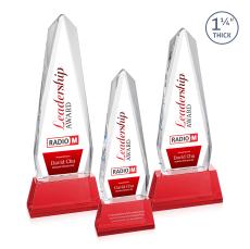 Cheswick Full Color Red on Entwhistle Base Obelisk Crystal Award - Red Crystal Awards