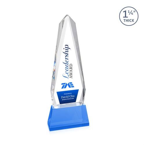 Corporate Awards - Crystal Awards - Cheswick Full Color Sky Blue on Entwhistle Base Obelisk Crystal Award