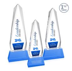 Cheswick Full Color Sky Blue on Entwhistle Base Obelisk Crystal Award - Crystal Awards