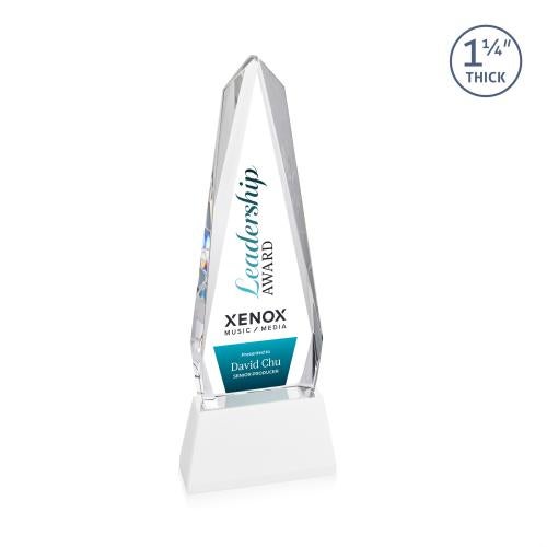 Corporate Awards - Crystal Awards - Cheswick Full Color White on Entwhistle Base Obelisk Crystal Award