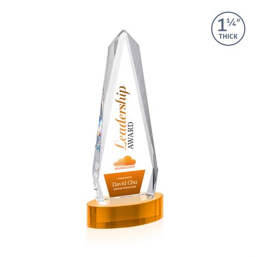 Corporate Awards - Crystal Awards - Cheswick Full Color Amber on Alberton Base Obelisk Crystal Award